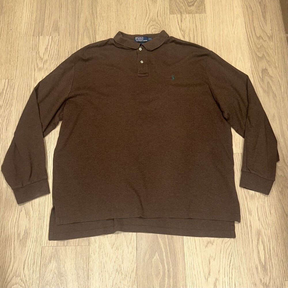 Polo Ralph Lauren Polo Rugby Shirt Long Sleeve Brown Mens XXL Cotton Green Pony